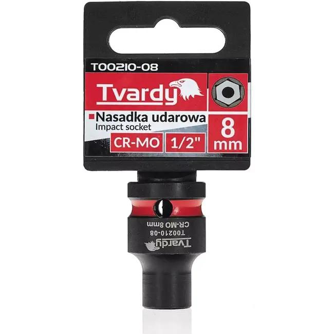 Tvardy slagdop zeskant kort 8 mm - chroom-molybdeenstaal - aansluiting 12,7 mm vierkant - voor slagmoersleutel - auto, bouw en industrie - zwart - met borggat