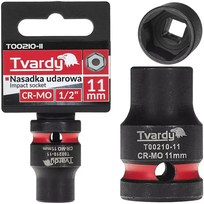 Tvardy Slagdop zeskant kort - chroom-molybdeenstaal - 11 mm dop, 12,7 mm vierkantaandrijving - zwart - voor slagmoersleutel, werkplaats en industrie