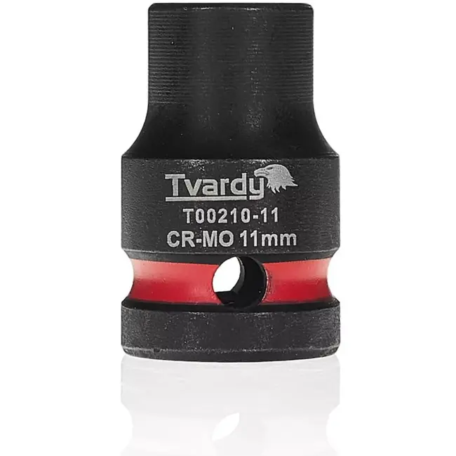 Tvardy Slagdop zeskant kort - chroom-molybdeenstaal - 11 mm dop, 12,7 mm vierkantaandrijving - zwart - voor slagmoersleutel, werkplaats en industrie