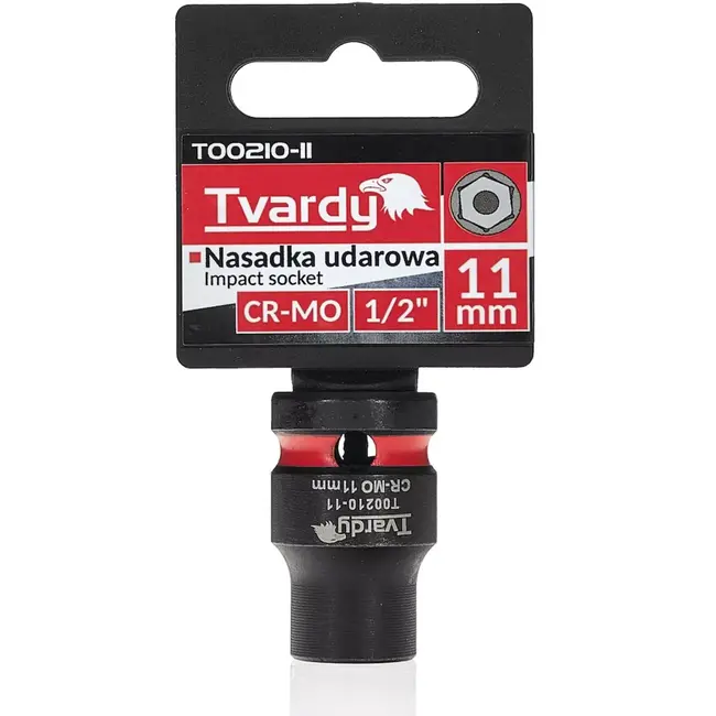 Tvardy Slagdop zeskant kort - chroom-molybdeenstaal - 11 mm dop, 12,7 mm vierkantaandrijving - zwart - voor slagmoersleutel, werkplaats en industrie