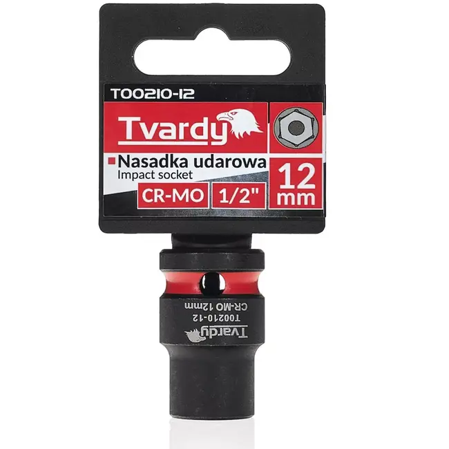 Tvardy Slagdop kort zeskant 12 mm - chroom-molybdeenstaal - aandrijfvierkant 12,7 mm - zwart - voor slagmoersleutel, auto- en industriewerk