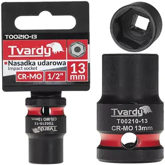 Tvardy Slagdop kort zeskant 13 mm - chroom-molybdeenstaal - 12,7 mm aandrijfvierkant - zwart - voor slagsleutels en auto-, bouw- en industrietoepassingen