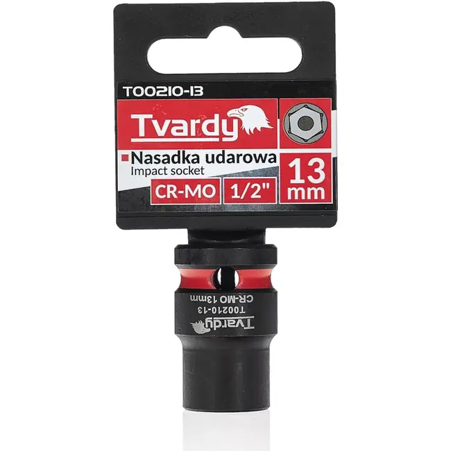 Tvardy Slagdop kort zeskant 13 mm - chroom-molybdeenstaal - 12,7 mm aandrijfvierkant - zwart - voor slagsleutels en auto-, bouw- en industrietoepassingen