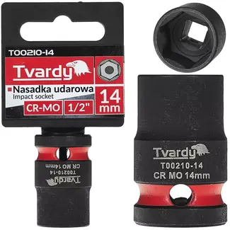 Tvardy Slagdop kort model 14 mm zeskant, opname 12,7 mm vierkant - chroom-molybdeenstaal - slagvast - zwart - voor slagmoersleutels in autowerkplaats en industrie