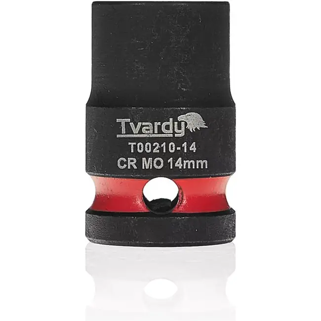 Tvardy Slagdop kort model 14 mm zeskant, opname 12,7 mm vierkant - chroom-molybdeenstaal - slagvast - zwart - voor slagmoersleutels in autowerkplaats en industrie