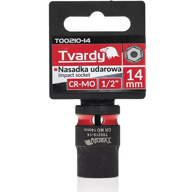 Tvardy Slagdop kort model 14 mm zeskant, opname 12,7 mm vierkant - chroom-molybdeenstaal - slagvast - zwart - voor slagmoersleutels in autowerkplaats en industrie