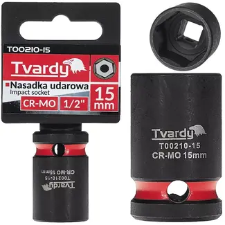 Tvardy Slagdop kort zeskant 15 mm – chroom-molybdeenstaal – opname 12,7 mm – voor slagmoersleutel, zwaar los- en vastdraaien in werkplaats en industrie