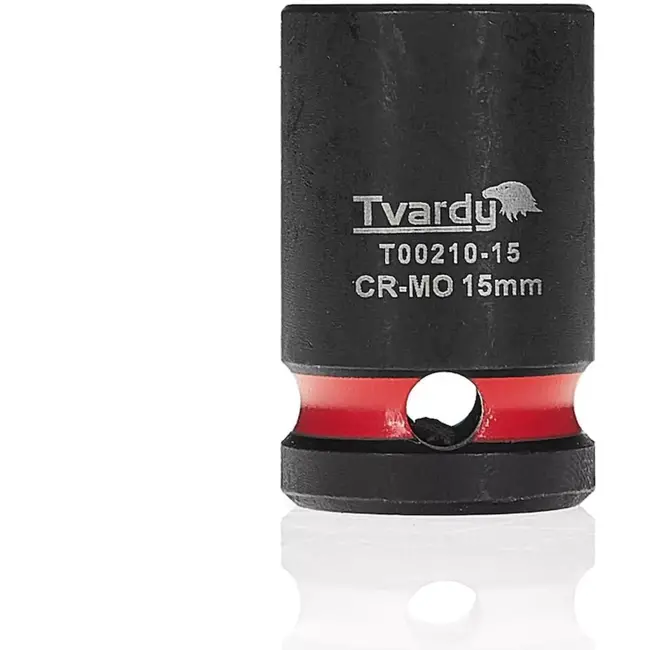 Tvardy Slagdop kort zeskant 15 mm – chroom-molybdeenstaal – opname 12,7 mm – voor slagmoersleutel, zwaar los- en vastdraaien in werkplaats en industrie