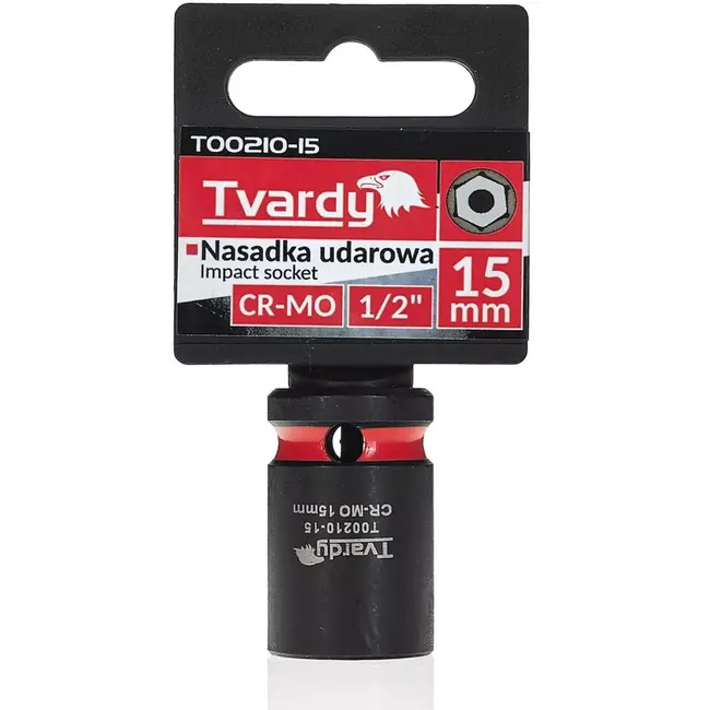 Tvardy Slagdop kort zeskant 15 mm – chroom-molybdeenstaal – opname 12,7 mm – voor slagmoersleutel, zwaar los- en vastdraaien in werkplaats en industrie