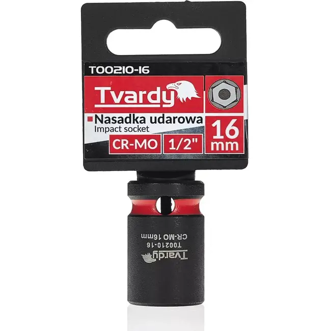 Tvardy slagdop zeskant kort 16 mm - chroom-molybdeenstaal - aandrijving 12,7 mm - voor slagsleutels - auto en industrie - zwart