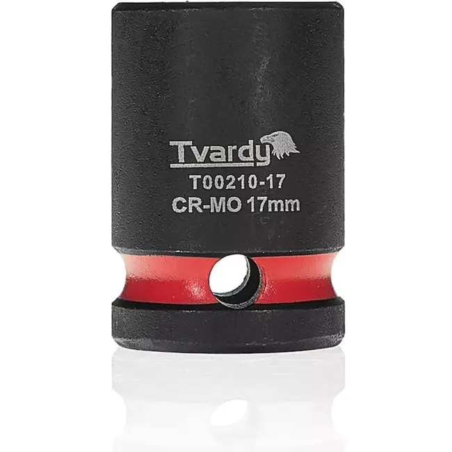 Tvardy Slagdop zeskant kort 17 mm - chroom-molybdeenstaal - aansluiting 12,7 mm vierkant - zwart - voor slagmoersleutel, autowerkplaats en industrie