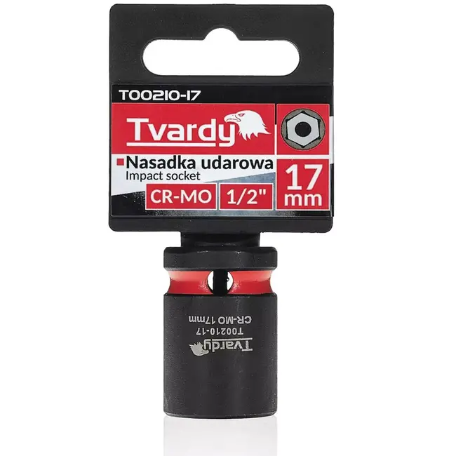 Tvardy Slagdop zeskant kort 17 mm - chroom-molybdeenstaal - aansluiting 12,7 mm vierkant - zwart - voor slagmoersleutel, autowerkplaats en industrie