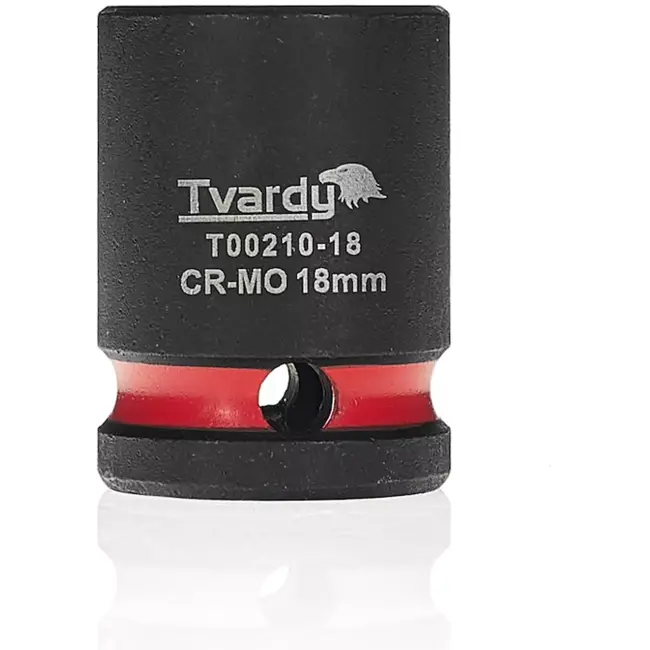 Tvardy Slagdop zeskant kort 18 mm – chroom-molybdeenstaal – aandrijfvierkant 12,5 mm – zwart – slagvast voor slagmoersleutel, auto en industrie