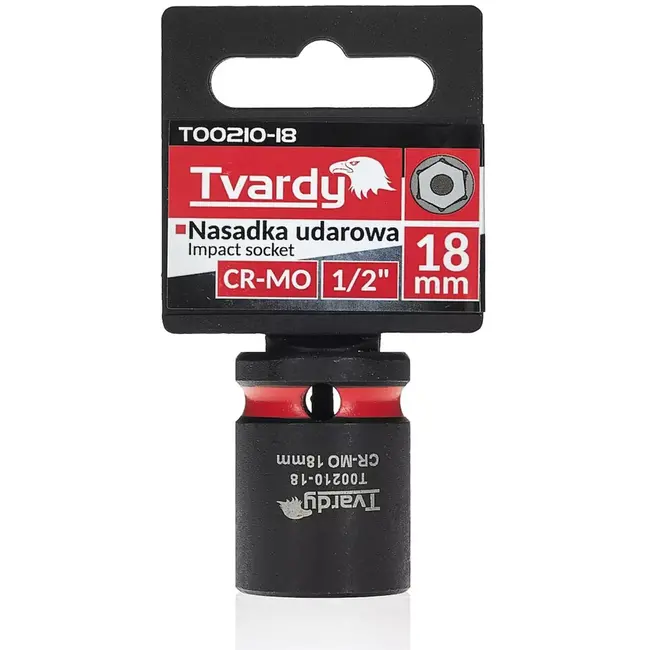 Tvardy Slagdop zeskant kort 18 mm – chroom-molybdeenstaal – aandrijfvierkant 12,5 mm – zwart – slagvast voor slagmoersleutel, auto en industrie