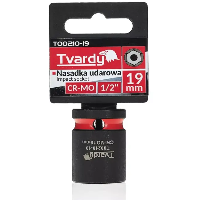 Tvardy Slagdop kort zeskant 19 mm - chroom-molybdeenstaal - aandrijving 12,7 mm - zwart - voor zwaar los- en vastdraaien met slagmoersleutel