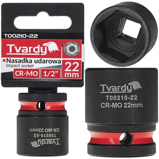 Tvardy Slagdop zeskant 22 mm - chroom-molybdeen staal - slagvast, korte uitvoering - vierkante opname 12,7 mm - zwart - voor auto, industrie en bouw
