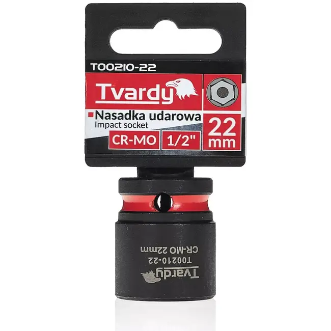Tvardy Slagdop zeskant 22 mm - chroom-molybdeen staal - slagvast, korte uitvoering - vierkante opname 12,7 mm - zwart - voor auto, industrie en bouw