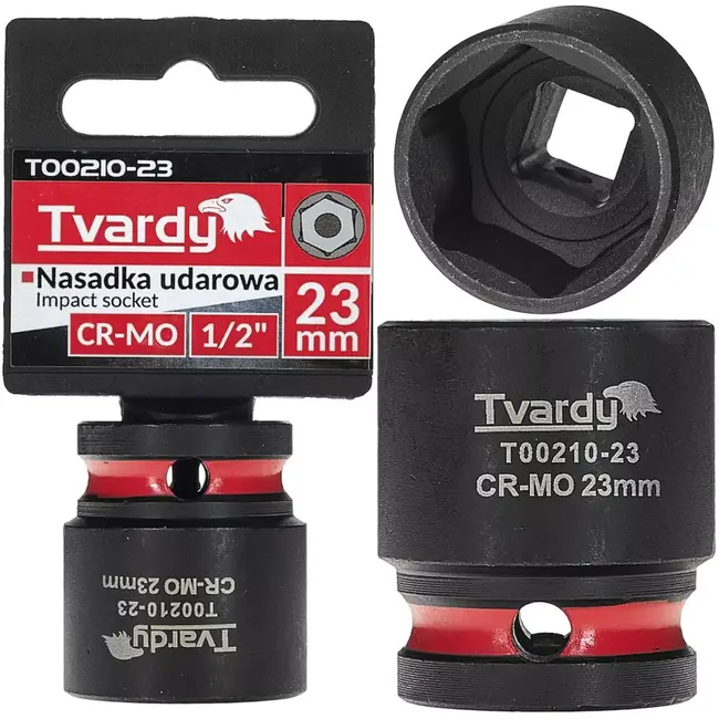 Tvardy Slagdop zeskant 23 mm kort model - chroom-molybdeenstaal - aandrijfvierkant 12,7 mm - zwart - voor slagmoersleutels auto en industriele montage
