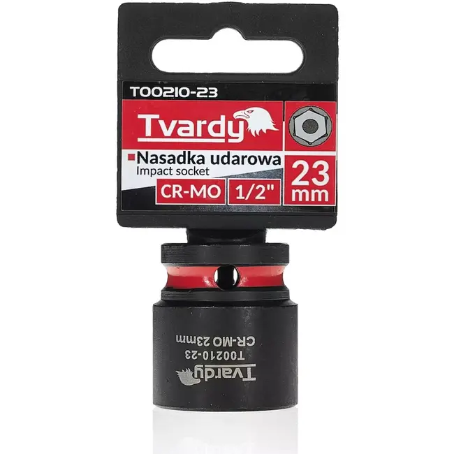 Tvardy Slagdop zeskant 23 mm kort model - chroom-molybdeenstaal - aandrijfvierkant 12,7 mm - zwart - voor slagmoersleutels auto en industriele montage