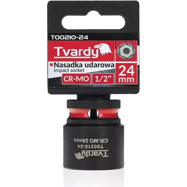 Tvardy slagdop zeskant 24 mm - chroom-molybdeenstaal - kort model met 12,7 mm vierkante opname - zwart - voor slagmoersleutels, auto en industrie