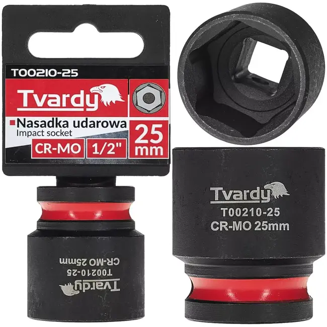 Tvardy slagdop kort 25 mm zeskant - chroom-molybdeenstaal - aandrijving 12,7 mm - zwart - voor slagmoersleutel, auto en industrie