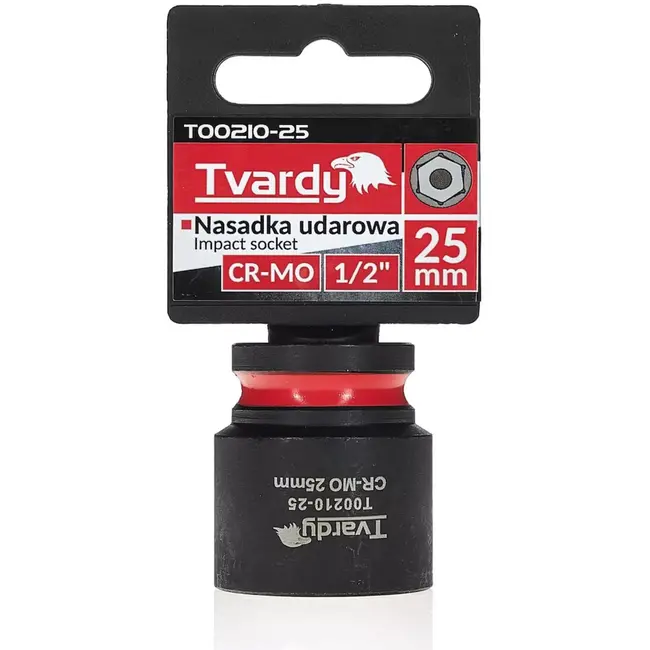 Tvardy slagdop kort 25 mm zeskant - chroom-molybdeenstaal - aandrijving 12,7 mm - zwart - voor slagmoersleutel, auto en industrie
