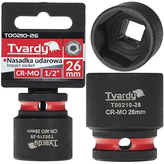 Tvardy Slagdop kort zeskant 26 mm – chroom-molybdeen staal – 12,7 mm vierkant opname – zwart – voor slagsleutel, autowerkplaats en industrieel montagewerk