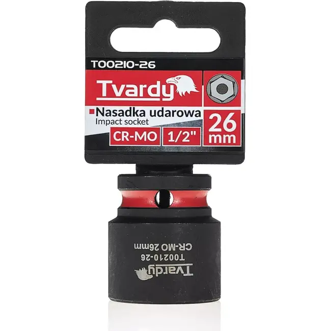 Tvardy Slagdop kort zeskant 26 mm – chroom-molybdeen staal – 12,7 mm vierkant opname – zwart – voor slagsleutel, autowerkplaats en industrieel montagewerk