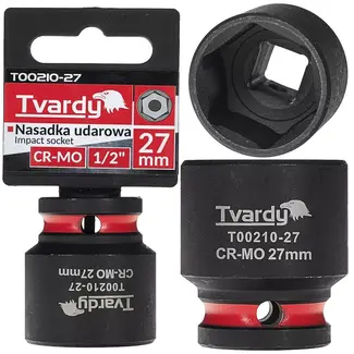 Tvardy slagdop - chroom-molybdeenstaal - zeskant 27 mm - kort model - vierkant opname 12,7 mm - zwart - voor slagsleutels, auto en industrie