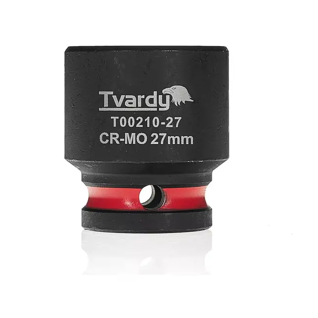 Tvardy slagdop - chroom-molybdeenstaal - zeskant 27 mm - kort model - vierkant opname 12,7 mm - zwart - voor slagsleutels, auto en industrie