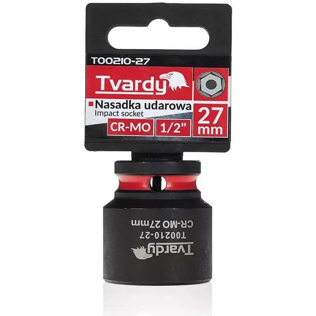 Tvardy slagdop - chroom-molybdeenstaal - zeskant 27 mm - kort model - vierkant opname 12,7 mm - zwart - voor slagsleutels, auto en industrie