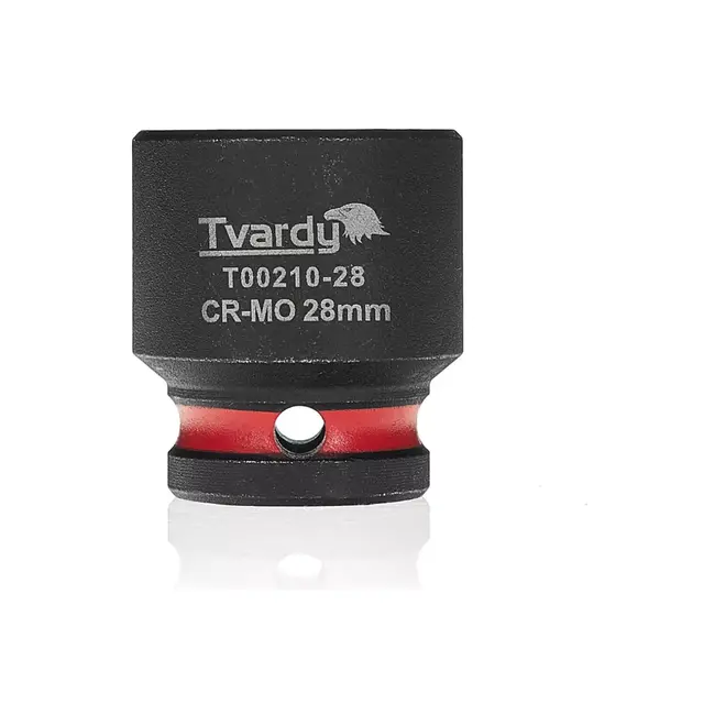 Tvardy slagdop zeskant 28 mm – chroom-molybdeenstaal – slagvast, korte uitvoering – aandrijfvierkant 12,7 mm – zwart – voor slagmoersleutel, auto en industrie