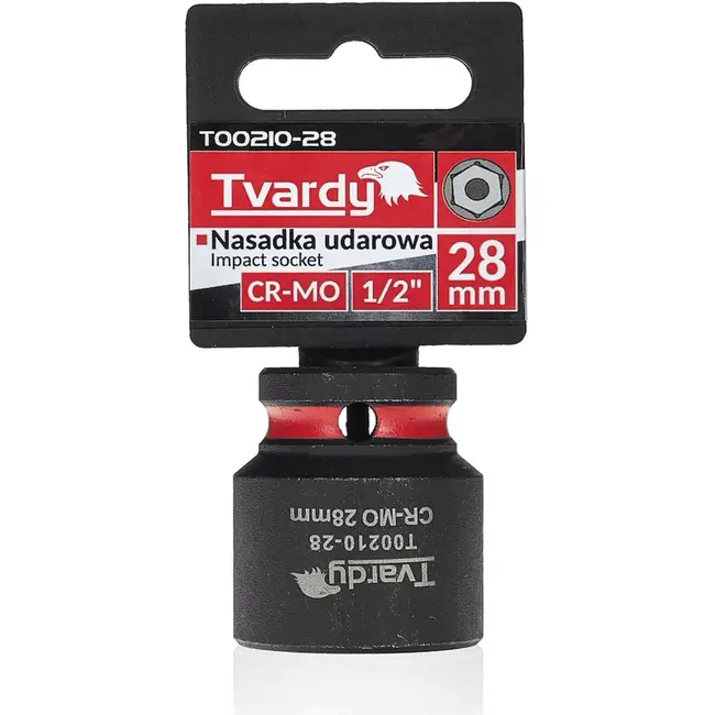 Tvardy slagdop zeskant 28 mm – chroom-molybdeenstaal – slagvast, korte uitvoering – aandrijfvierkant 12,7 mm – zwart – voor slagmoersleutel, auto en industrie