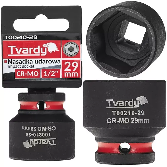 Tvardy Slagdop zeskant kort - chroom-molybdeenstaal - 29 mm dopmaat - 12,7 mm vierkante aansluiting - zwart - voor slagmoersleutel, auto- en industriewerk