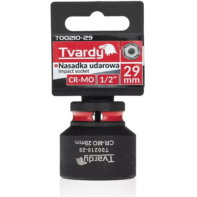 Tvardy Slagdop zeskant kort - chroom-molybdeenstaal - 29 mm dopmaat - 12,7 mm vierkante aansluiting - zwart - voor slagmoersleutel, auto- en industriewerk