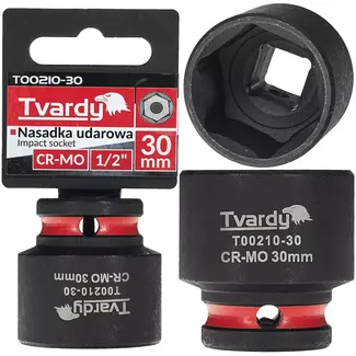 Tvardy slagdop - chroom-molybdeenstaal - kort model zeskant - 30 mm - zwart - aansluiting 12,7 mm - voor slagmoersleutel, autowerkplaats en industrieel gebruik