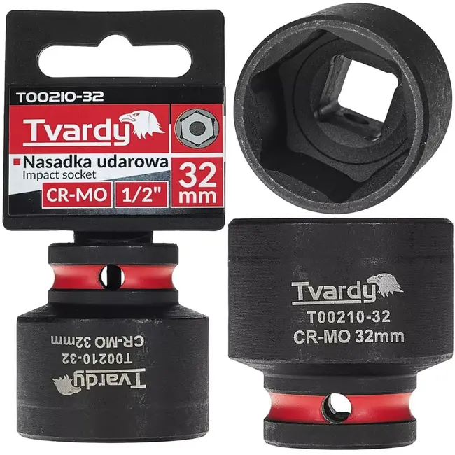 Tvardy Slagdop zeskant 32 mm kort - chroom-molybdeenstaal - vierkante aandrijving 12,7 mm - zwart - voor slagmoersleutel, auto en staalconstructie