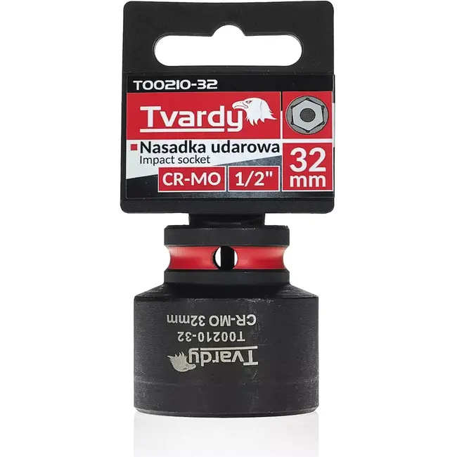 Tvardy Slagdop zeskant 32 mm kort - chroom-molybdeenstaal - vierkante aandrijving 12,7 mm - zwart - voor slagmoersleutel, auto en staalconstructie