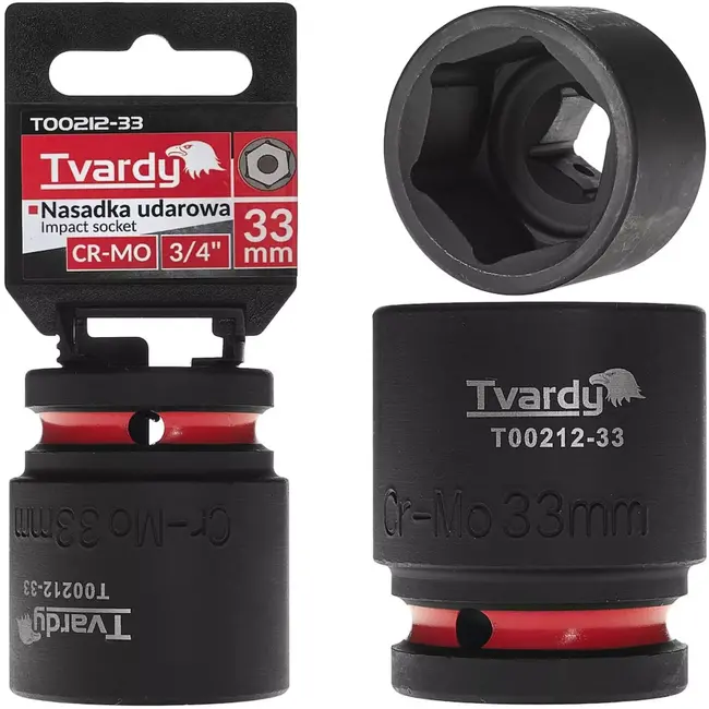 Tvardy Slagdop zeskant 33 mm korte uitvoering - chroom-molybdeenstaal - aandrijving 19 mm - zwart - voor slagsleutels en zware montage in autowerkplaats en industrie