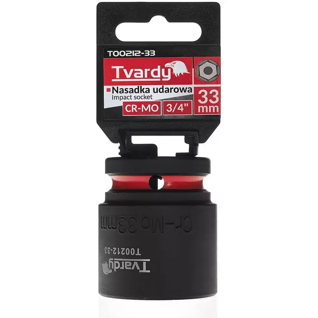 Tvardy Slagdop zeskant 33 mm korte uitvoering - chroom-molybdeenstaal - aandrijving 19 mm - zwart - voor slagsleutels en zware montage in autowerkplaats en industrie