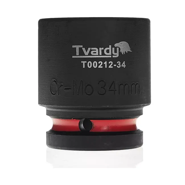 Tvardy Slagdop zeskant kort - chroom-molybdeenstaal - dopmaat 34 mm, aandrijfvierkant 19 mm - zwart - voor slagmoersleutel en zware montage in werkplaats en industrie