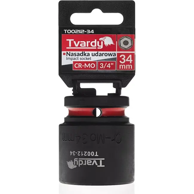 Tvardy Slagdop zeskant kort - chroom-molybdeenstaal - dopmaat 34 mm, aandrijfvierkant 19 mm - zwart - voor slagmoersleutel en zware montage in werkplaats en industrie