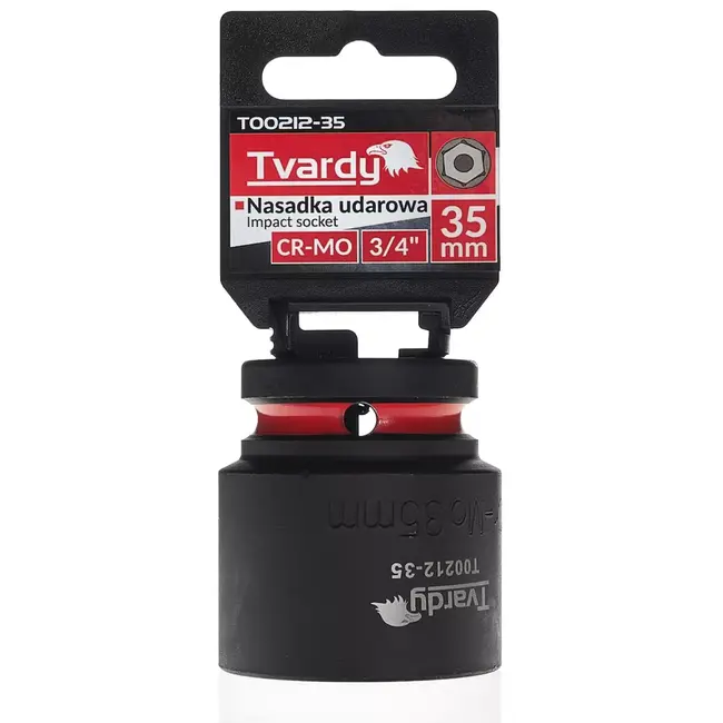 Tvardy Slagdop zeskant kort 35 mm - chroom-molybdeenstaal - aansluiting 19 mm vierkant - zwart - voor slagmoersleutels in werkplaats en industrie