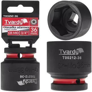 Tvardy Slagdop zeskant 36 mm - chroom-molybdeenstaal - korte uitvoering, aandrijving 19 mm - zwart - voor slagmoersleutel, auto- en industriewerk