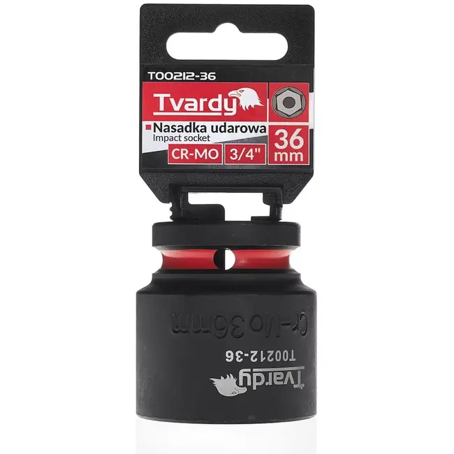 Tvardy Slagdop zeskant 36 mm - chroom-molybdeenstaal - korte uitvoering, aandrijving 19 mm - zwart - voor slagmoersleutel, auto- en industriewerk