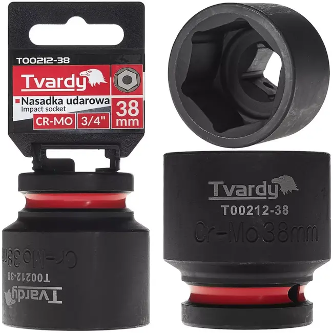 Tvardy Slagdop zeskant kort 38 mm - chroom-molybdeenstaal - 19 mm vierkante opname - zwart - voor slagmoersleutel, auto- en industriewerkplaats