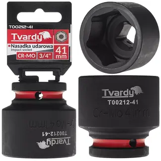 Tvardy slagdop zeskant kort – chroom-molybdeenstaal – 41 mm – aandrijving 19 mm vierkant – zwart – voor slagmoersleutel, werkplaats, industrie en bouw