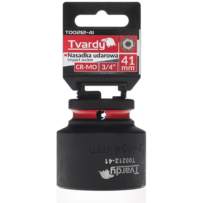 Tvardy slagdop zeskant kort – chroom-molybdeenstaal – 41 mm – aandrijving 19 mm vierkant – zwart – voor slagmoersleutel, werkplaats, industrie en bouw