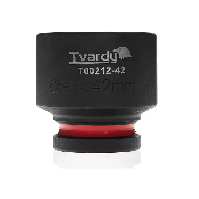 Tvardy slagdop 6-kant kort 42 mm – chroom-molybdeenstaal – opname 19 mm vierkant – zwart – voor slagsleutels in werkplaats, industrie en bouw