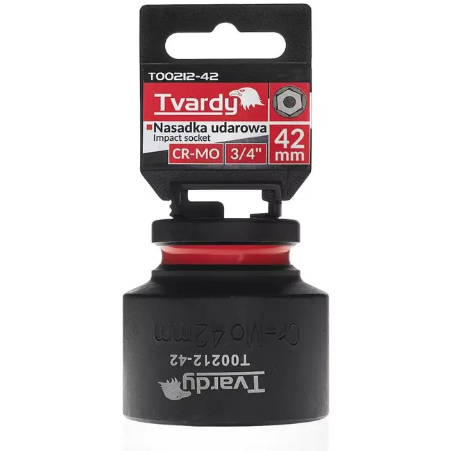 Tvardy slagdop 6-kant kort 42 mm – chroom-molybdeenstaal – opname 19 mm vierkant – zwart – voor slagsleutels in werkplaats, industrie en bouw